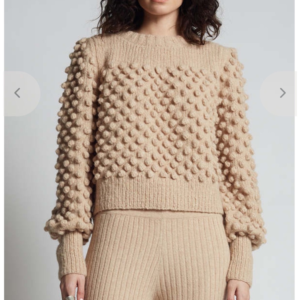 Textured Bobble‎ Knit Crewneck Sweater in Beige